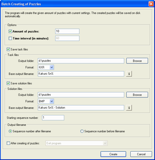 Batch creating of puzzles