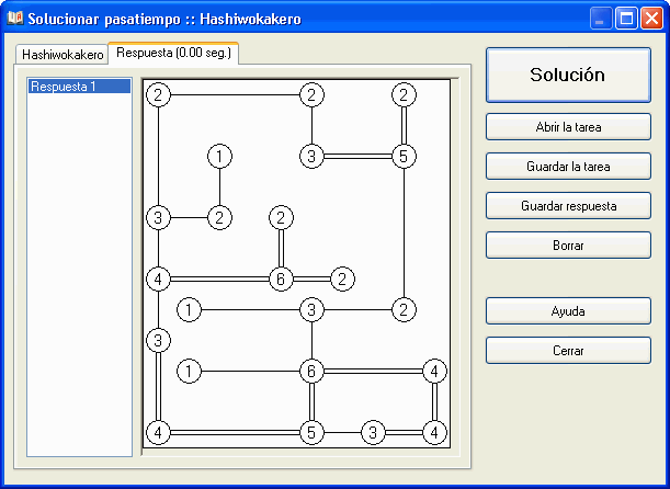 Ventana de solución de rompecabezas Hashiwokakero