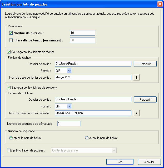 Création par lots de puzzles