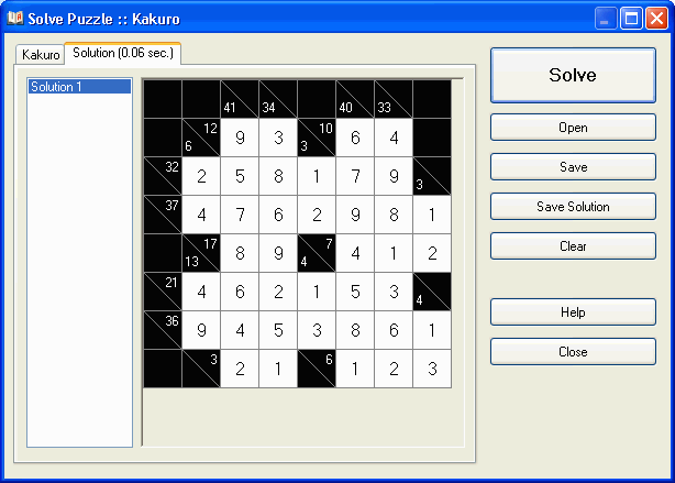 Fereastra rezolvării puzzle-ului Kakuro
